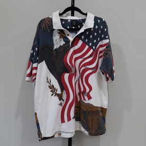 American Flag with Bald Eagle 100% Cotton Polo Shirt Sz XL